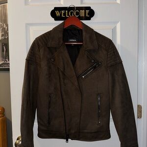 Express Men's Dark Brown Suede Biker Jacket